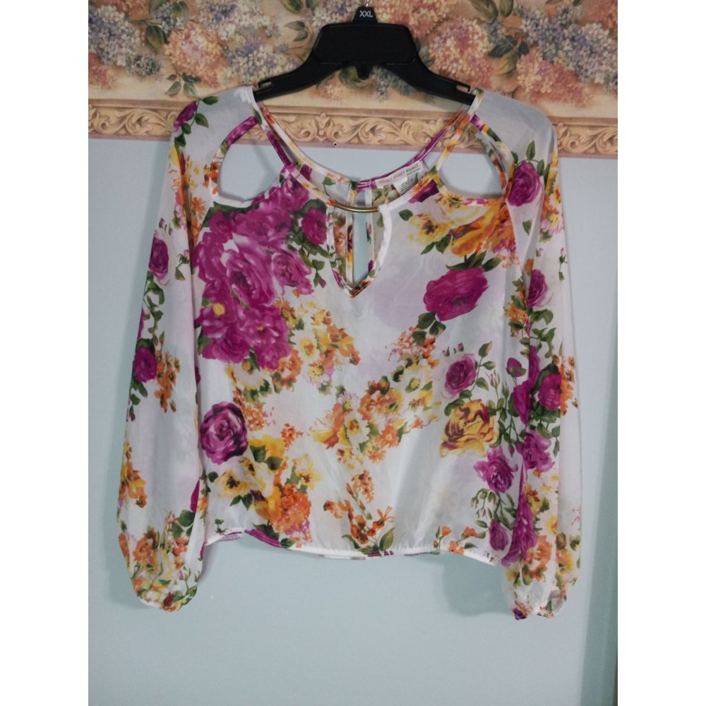 A'GACI Medium Floral Sheer Colorful Romantic Casual Occasion Top - Picture 1 of 5
